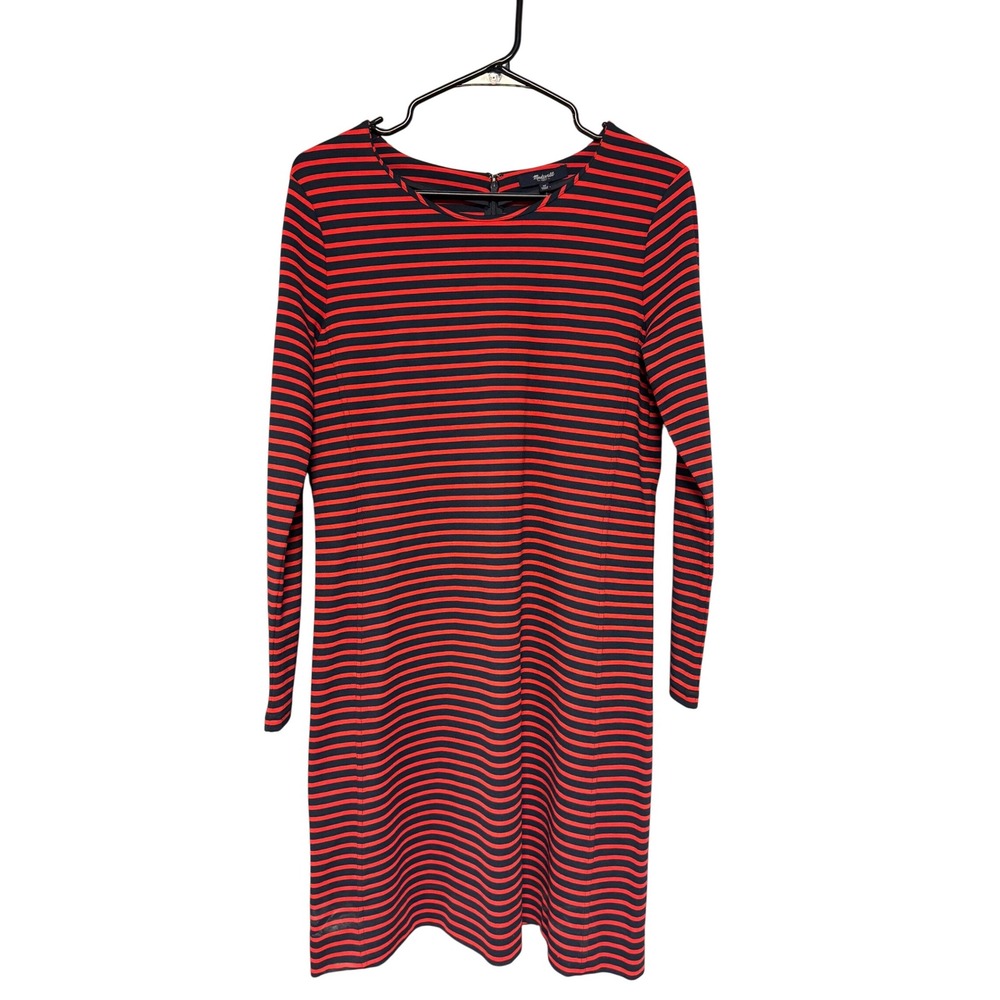 Madewell 1937 Red Navy Striped Long‎ Sleeve Crew Neck Mini Dress Size M
